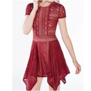 NWT BCBG Max Azria Aileen Burgundy Lace Fit And Flare Dress Size L $228 MSRP
